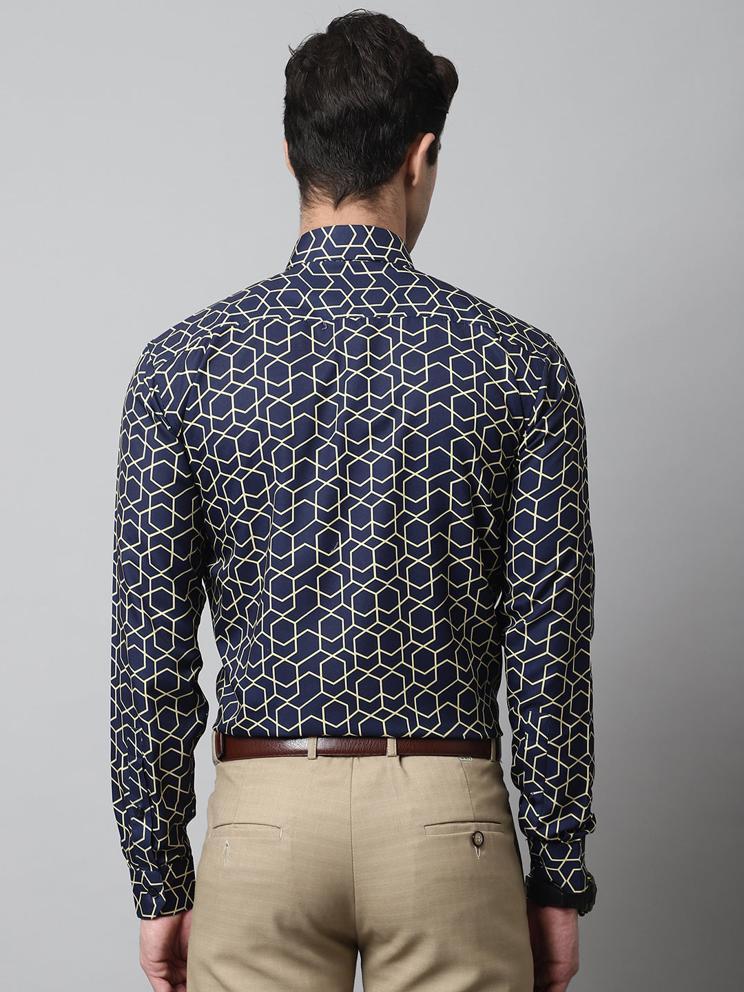 Jainish Men's Navy Blue Classic Printed Formal Shirt | Grocsy