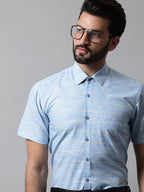 Jainish Men's Blue Woven Design Short Sleeves Formal Shirt | Grocsy