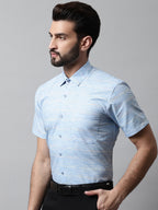Jainish Men's Blue Woven Design Short Sleeves Formal Shirt | Grocsy
