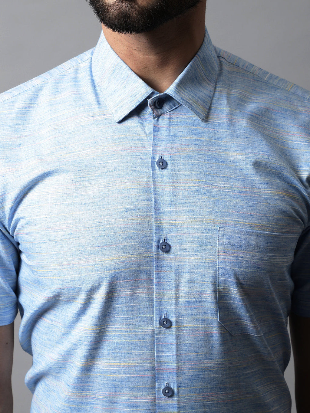 Jainish Men's Blue Woven Design Short Sleeves Formal Shirt | Grocsy