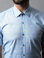 Jainish Men's Blue Woven Design Short Sleeves Formal Shirt | Grocsy
