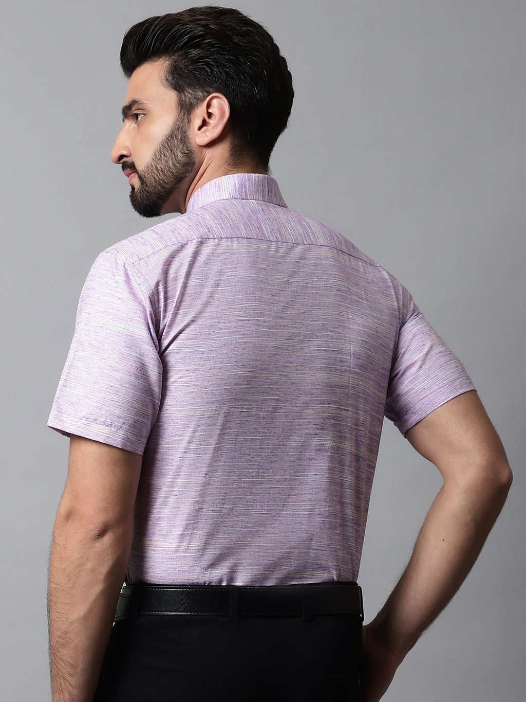 Jainish Men's Purple Woven Design Short Sleeves Formal Shirt | Grocsy