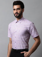Jainish Men's Purple Woven Design Short Sleeves Formal Shirt | Grocsy