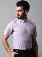 Jainish Men's Purple Woven Design Short Sleeves Formal Shirt | Grocsy