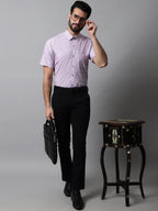 Jainish Men's Purple Woven Design Short Sleeves Formal Shirt | Grocsy