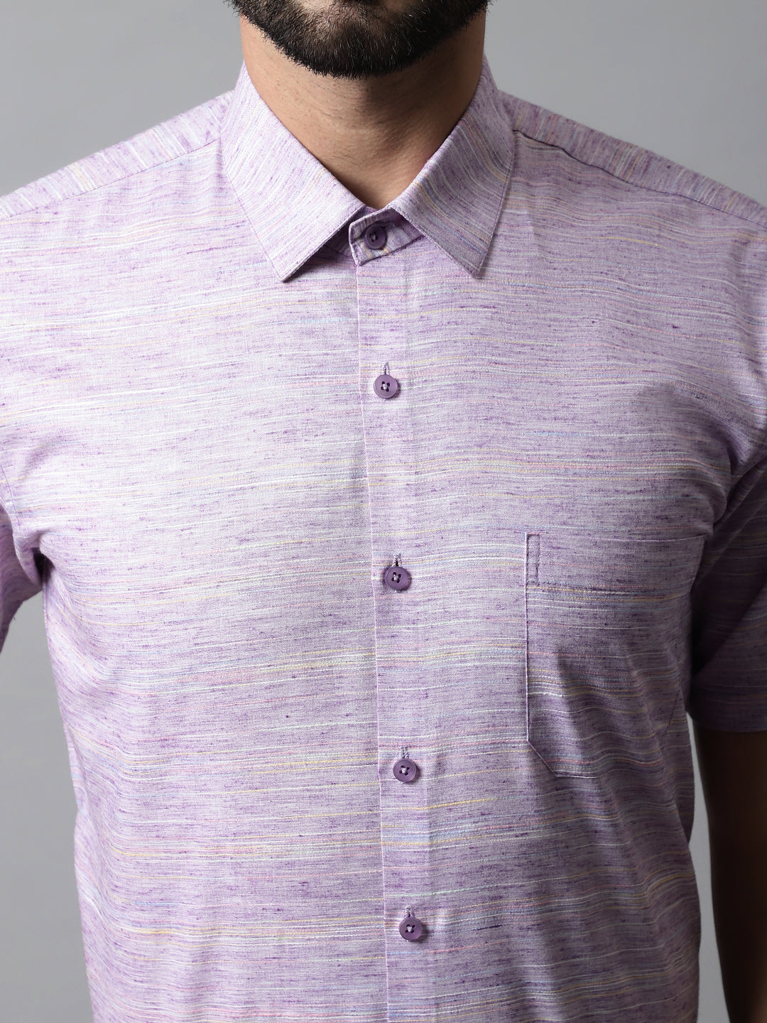 Jainish Men's Purple Woven Design Short Sleeves Formal Shirt | Grocsy