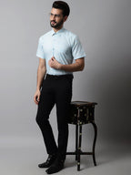 Jainish Men's Sky Blue Woven Design Short Sleeves Formal Shirt | Grocsy