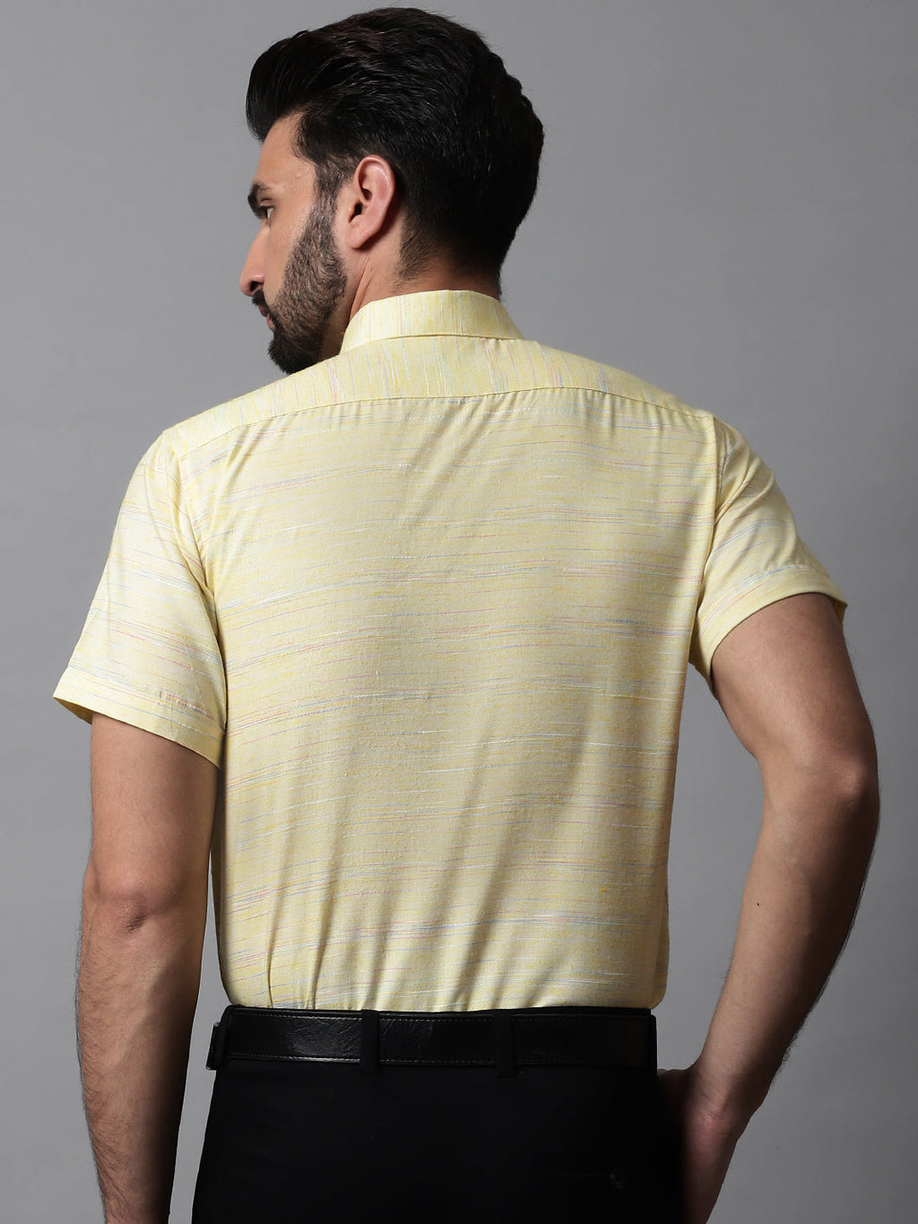 Jainish Men's Yellow Woven Design Short Sleeves Formal Shirt | Grocsy