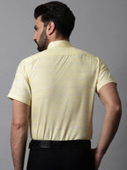 Jainish Men's Yellow Woven Design Short Sleeves Formal Shirt | Grocsy