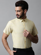 Jainish Men's Yellow Woven Design Short Sleeves Formal Shirt | Grocsy