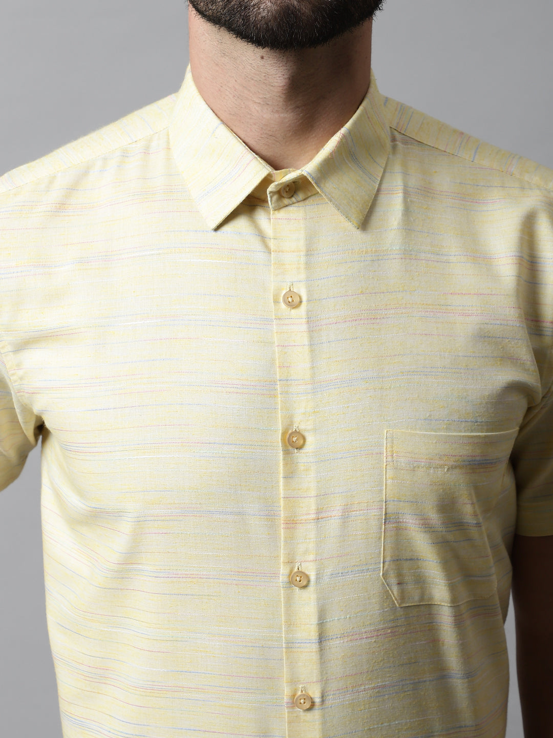 Jainish Men's Yellow Woven Design Short Sleeves Formal Shirt | Grocsy