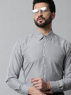 Jainish Men's Black & White Regular Fit Striped Formal Shirt | Grocsy