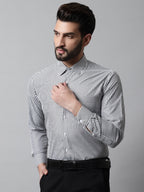 Jainish Men's Black & White Regular Fit Striped Formal Shirt | Grocsy