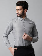 Jainish Men's Black & White Regular Fit Striped Formal Shirt | Grocsy