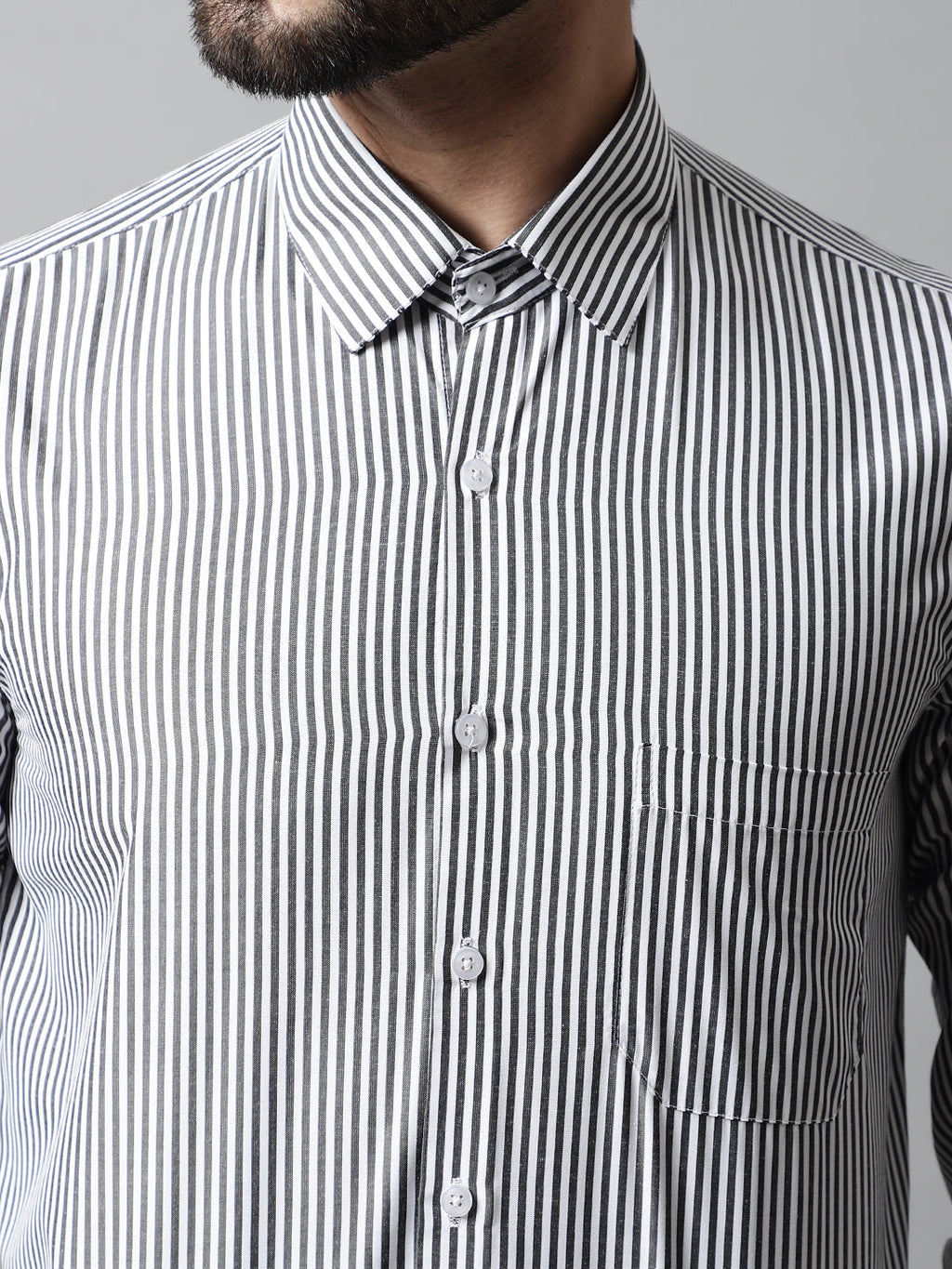 Jainish Men's Black & White Regular Fit Striped Formal Shirt | Grocsy
