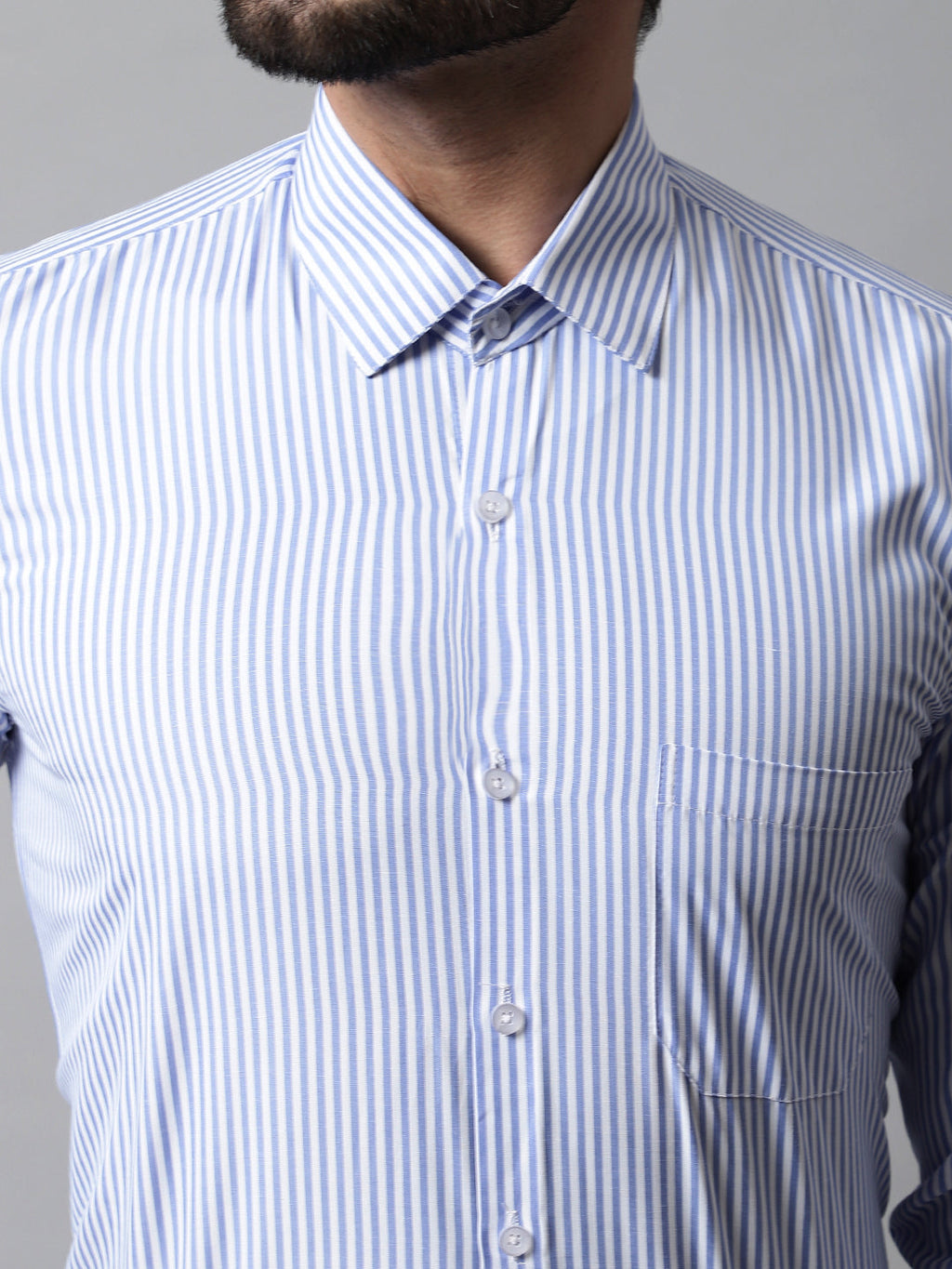 Jainish Men's Blue & White Regular Fit Striped Formal Shirt | Grocsy