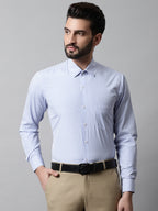 Jainish Men's Blue & White Regular Fit Striped Formal Shirt | Grocsy
