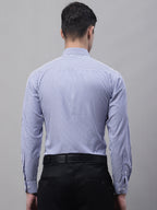 Jainish Men's Navy Blue & White Regular Fit Striped Formal Shirt | Grocsy