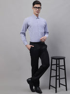 Jainish Men's Navy Blue & White Regular Fit Striped Formal Shirt | Grocsy