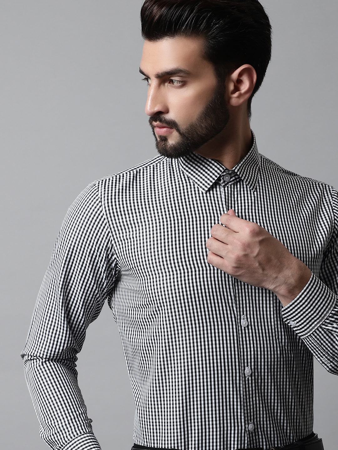Jainish Men's Black Micro Checked Causal Shirt | Grocsy