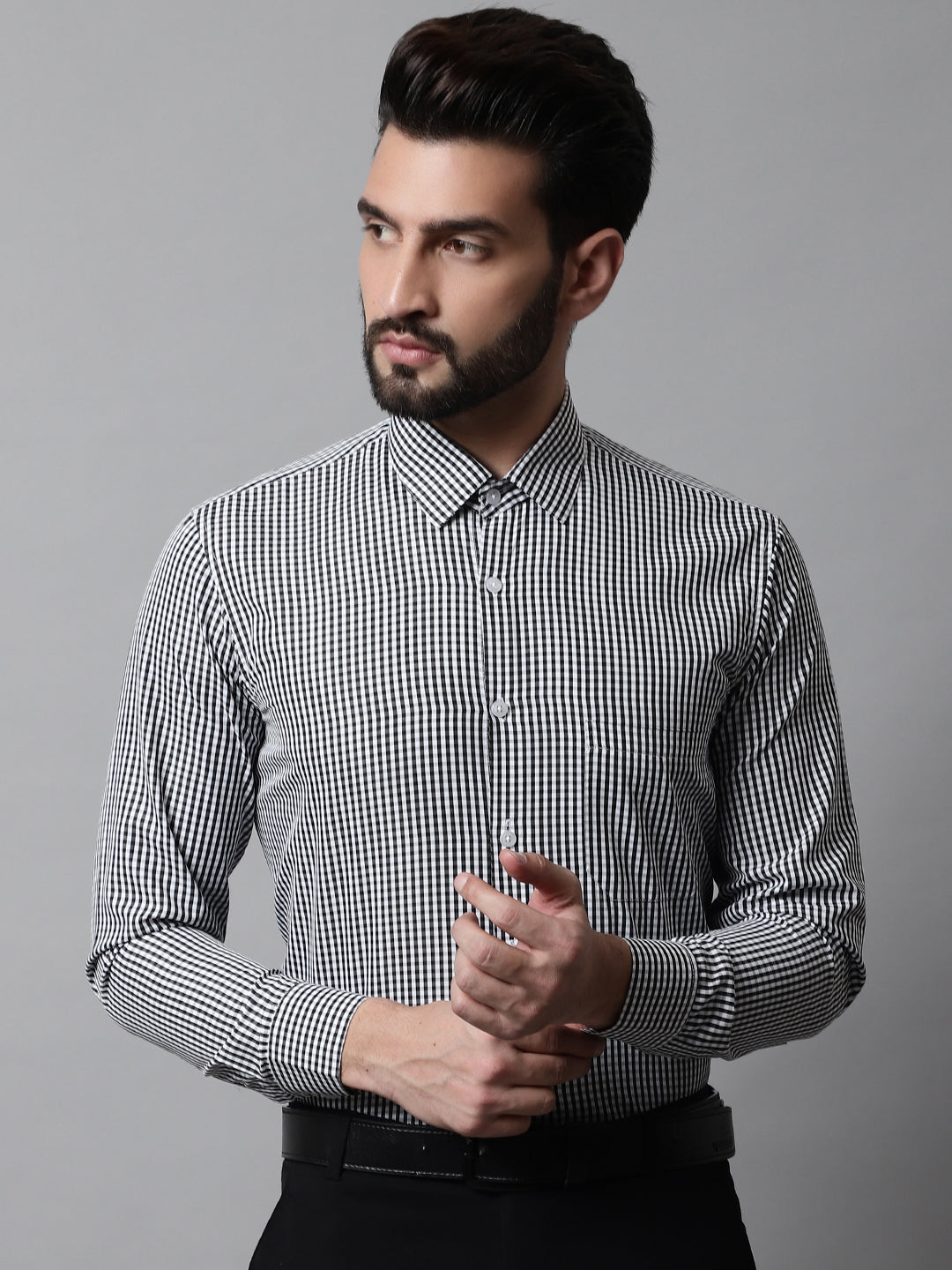 Jainish Men's Black Micro Checked Causal Shirt | Grocsy