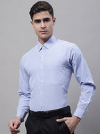 Jainish Men's Blue Micro Checked Formal Shirt | Grocsy