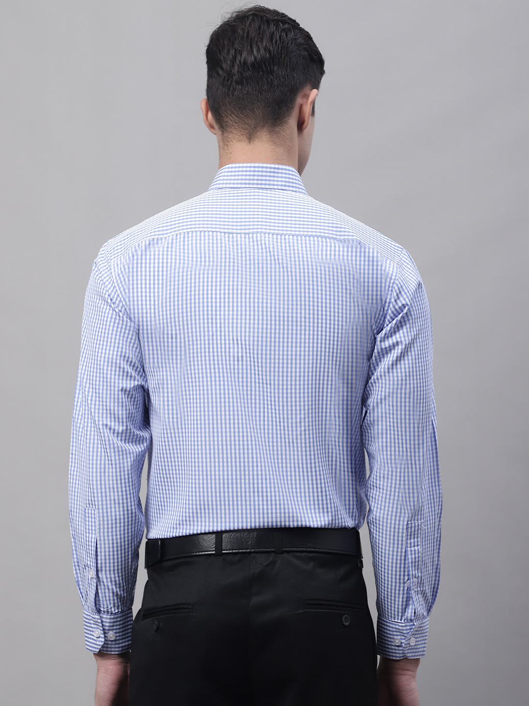 Jainish Men's Blue Micro Checked Formal Shirt | Grocsy