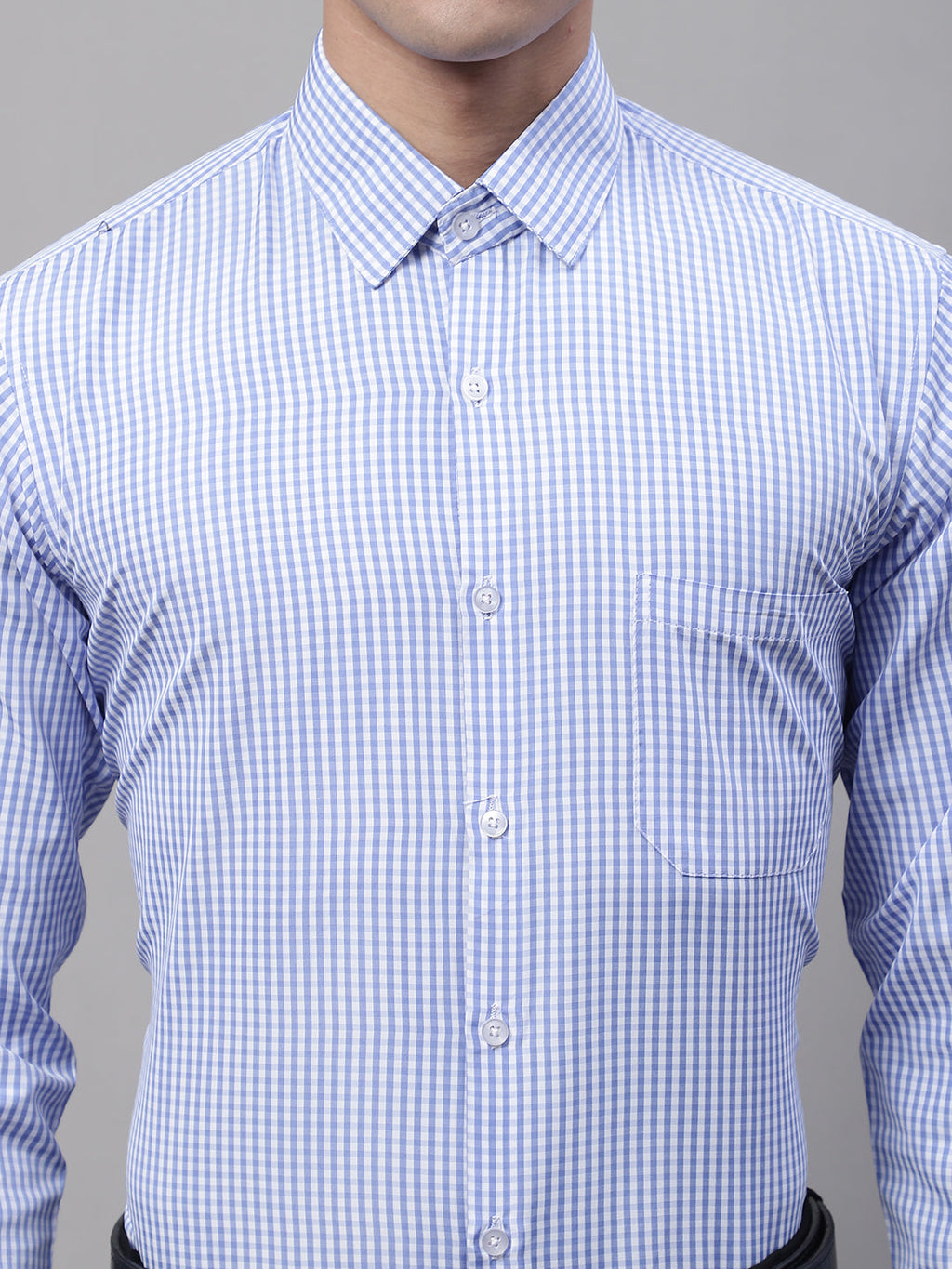 Jainish Men's Blue Micro Checked Formal Shirt | Grocsy