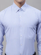 Jainish Men's Blue Micro Checked Formal Shirt | Grocsy