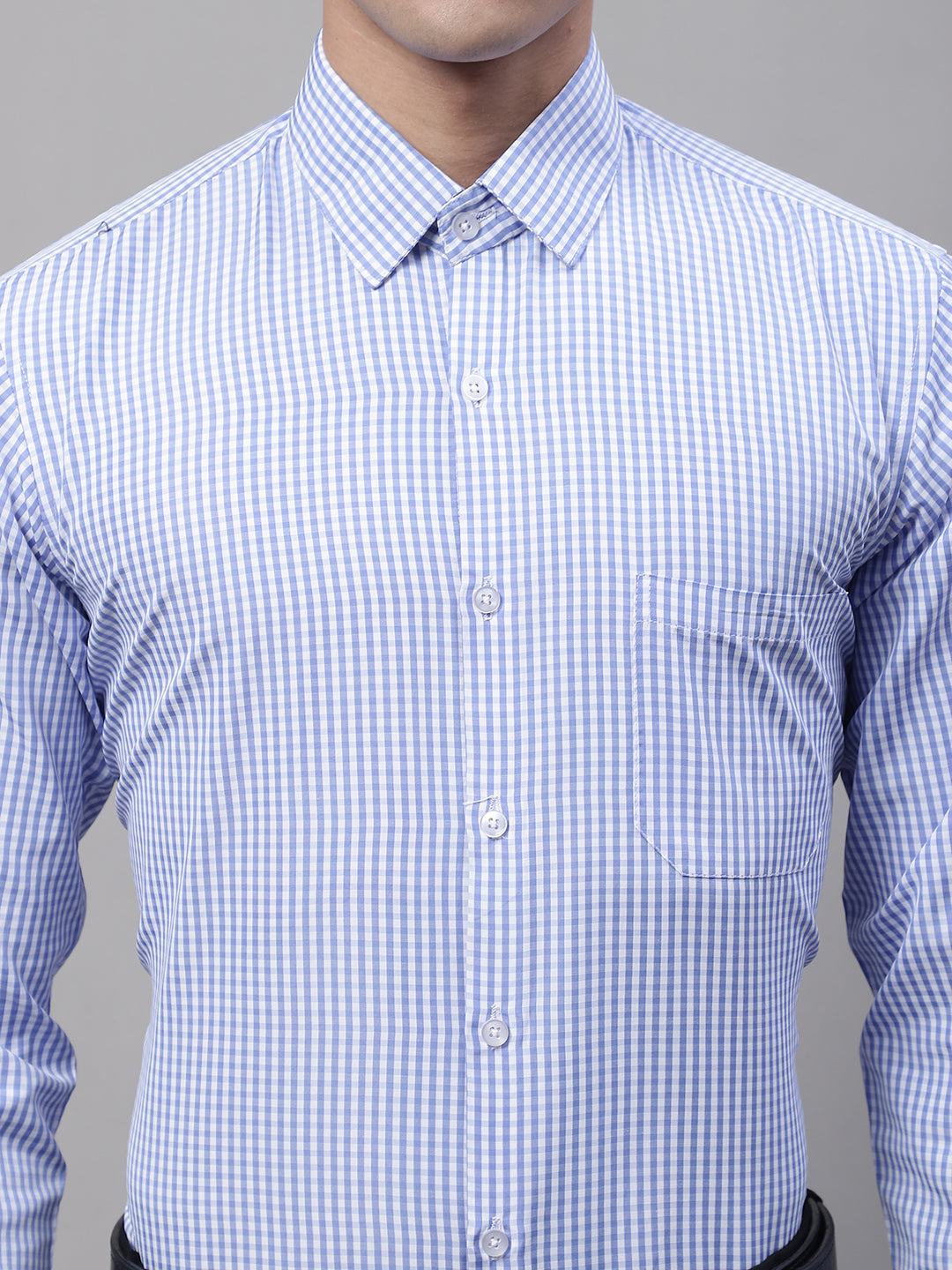 Jainish Men's Blue Micro Checked Formal Shirt | Grocsy