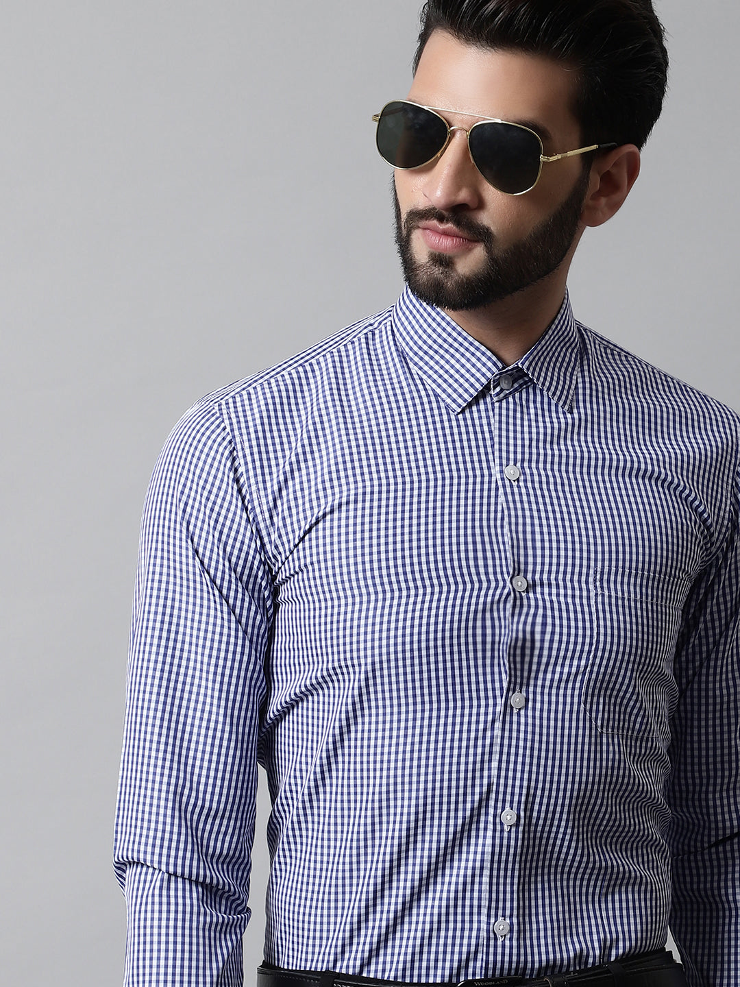 Jainish Men's Navy Blue Micro Checked Causal Shirt | Grocsy