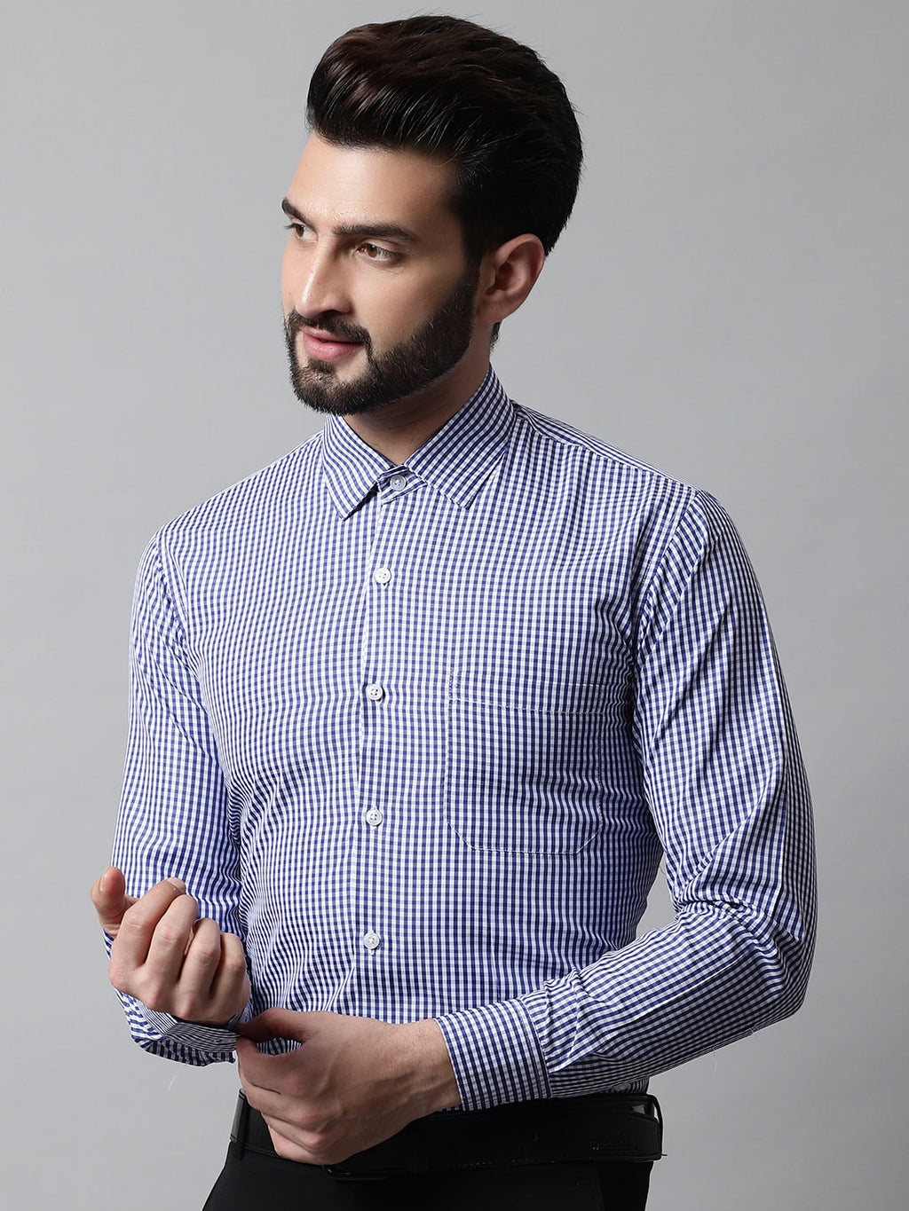 Jainish Men's Navy Blue Micro Checked Causal Shirt | Grocsy
