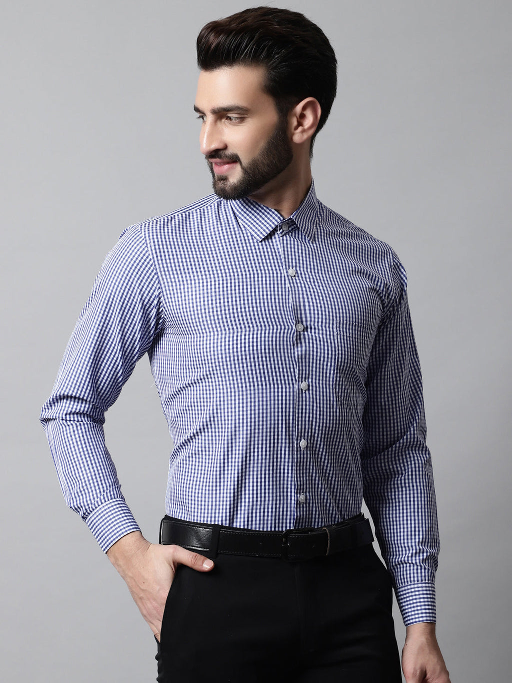 Jainish Men's Navy Blue Micro Checked Causal Shirt | Grocsy