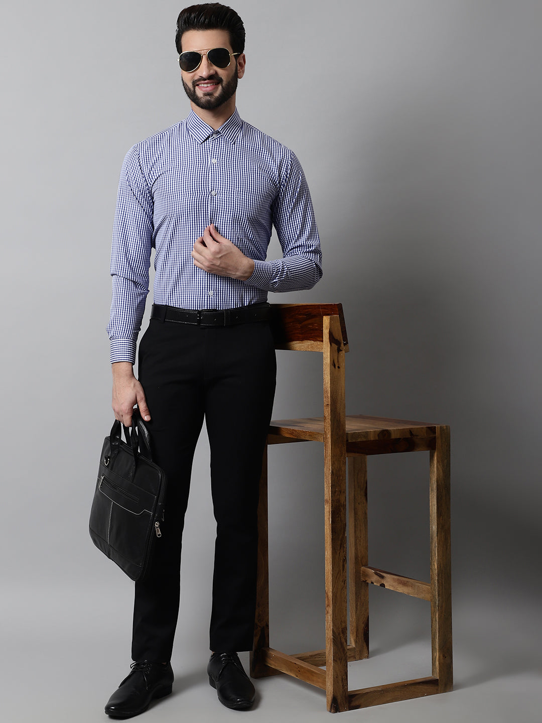 Jainish Men's Navy Blue Micro Checked Causal Shirt | Grocsy