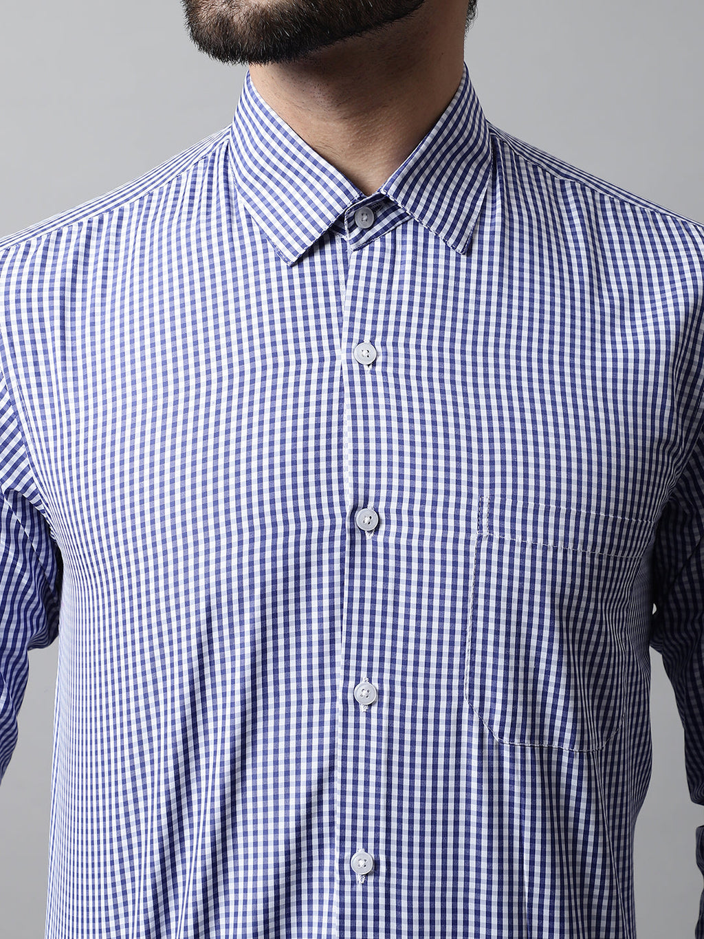 Jainish Men's Navy Blue Micro Checked Causal Shirt | Grocsy