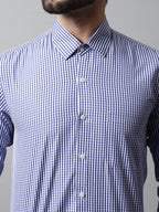 Jainish Men's Navy Blue Micro Checked Causal Shirt | Grocsy