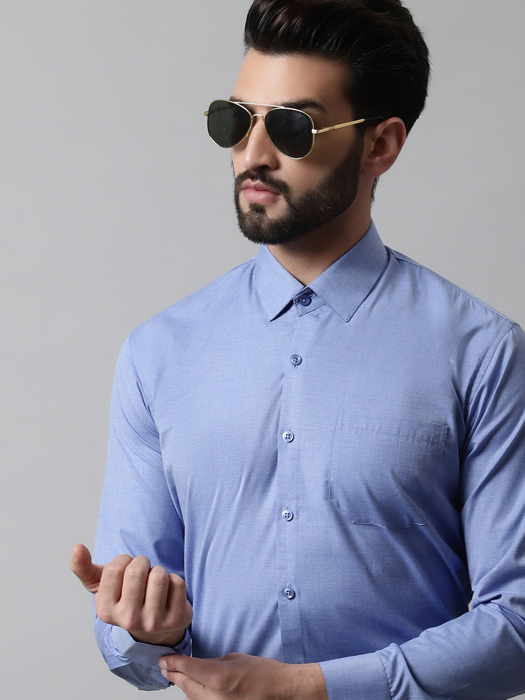 Jainish Men's Blue Classic Slim Fit Solid Formal Shirt | Grocsy