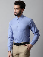 Jainish Men's Blue Classic Slim Fit Solid Formal Shirt | Grocsy