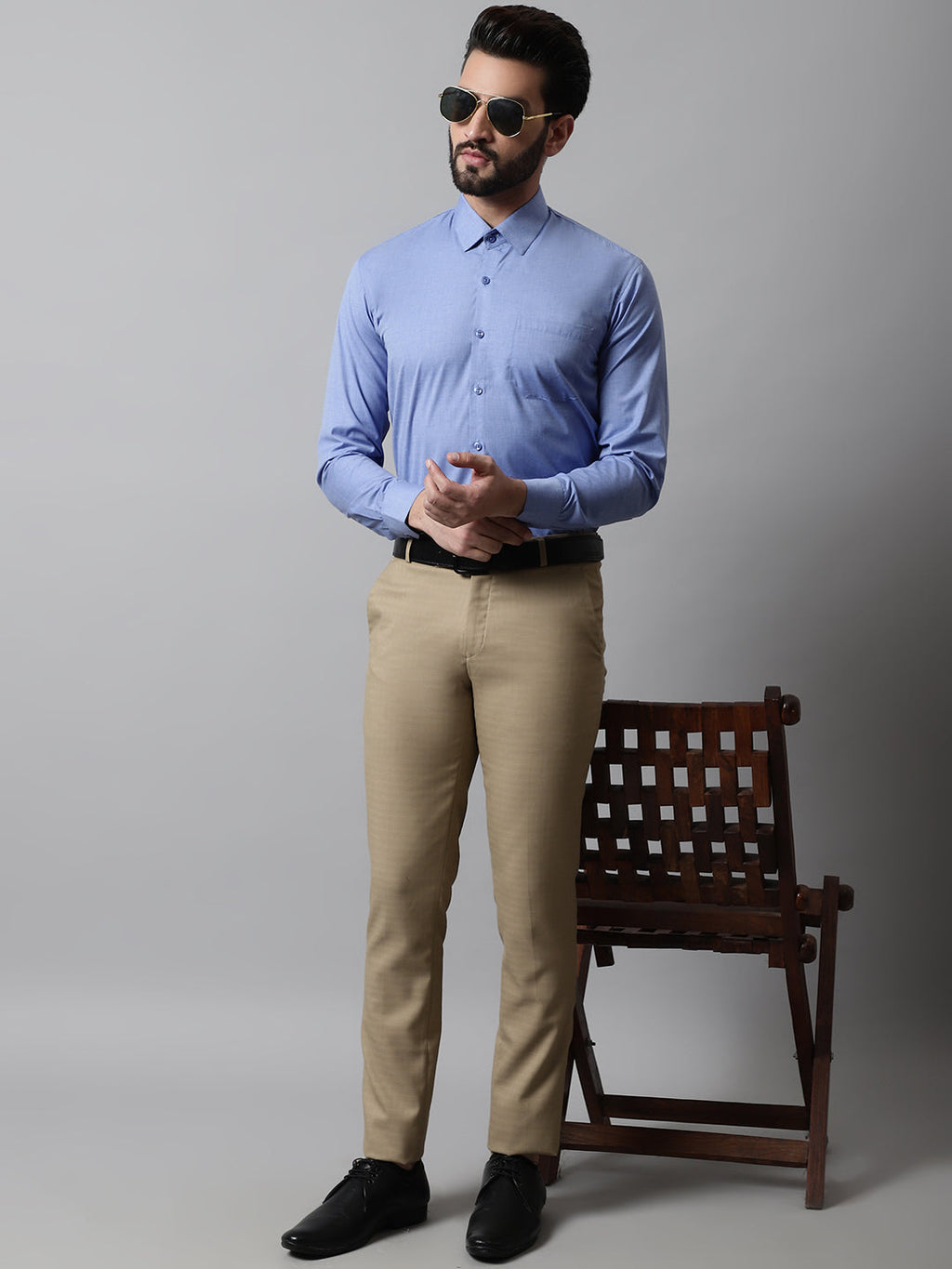 Jainish Men's Blue Classic Slim Fit Solid Formal Shirt | Grocsy