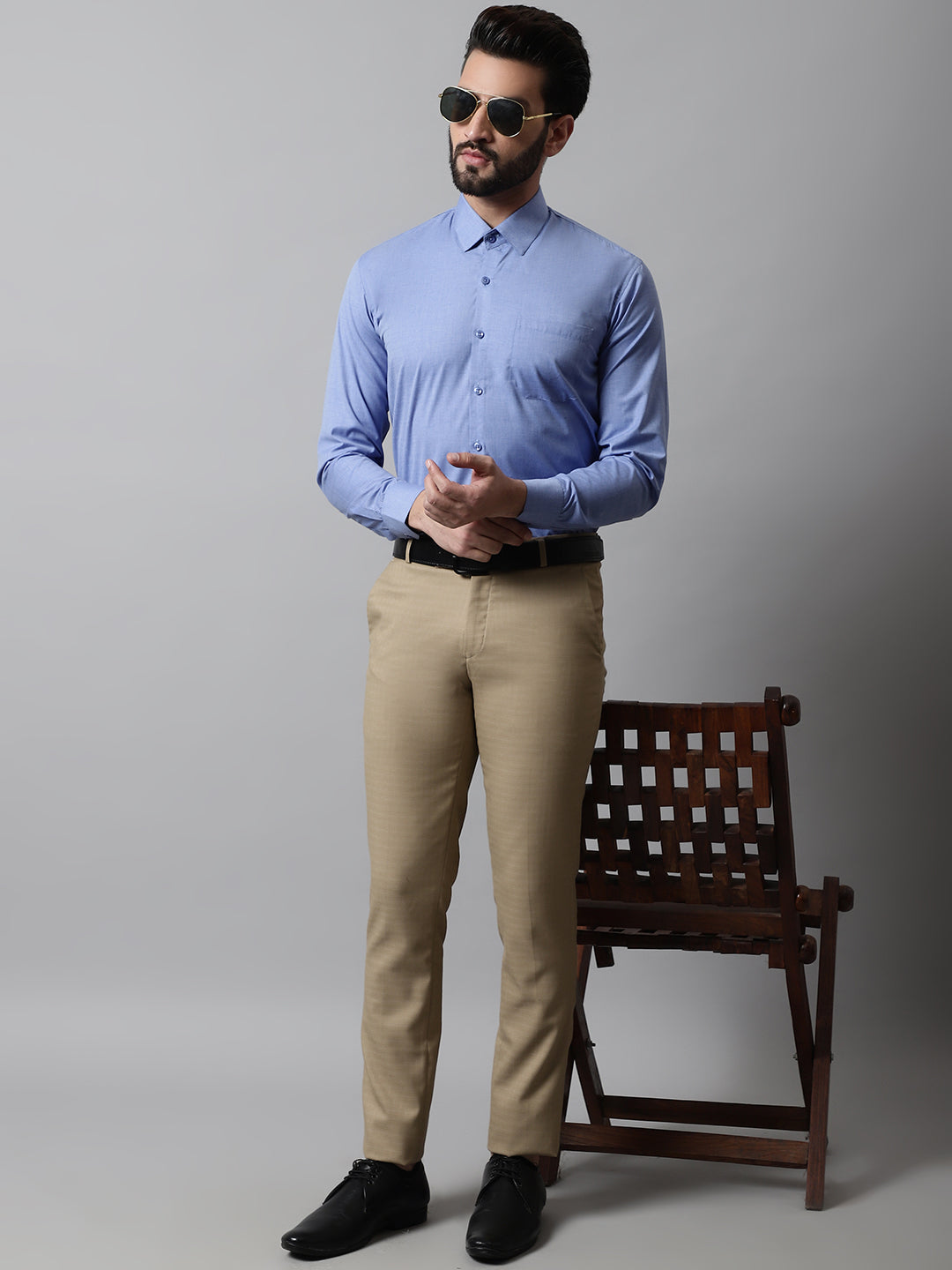 Jainish Men's Blue Classic Slim Fit Solid Formal Shirt | Grocsy