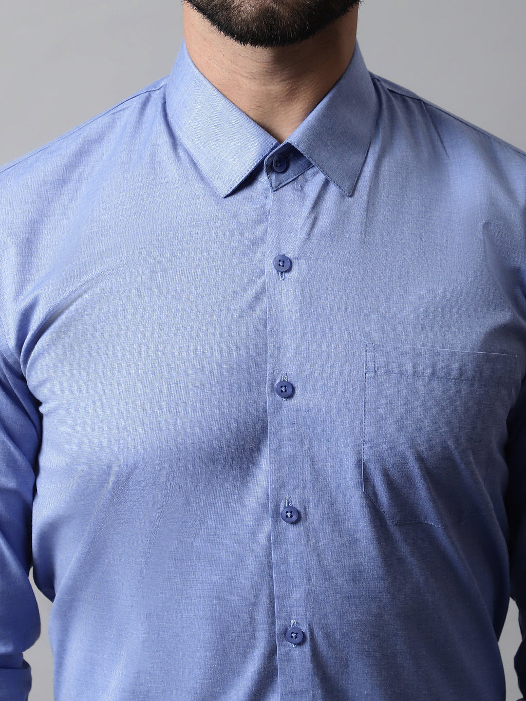 Jainish Men's Blue Classic Slim Fit Solid Formal Shirt | Grocsy