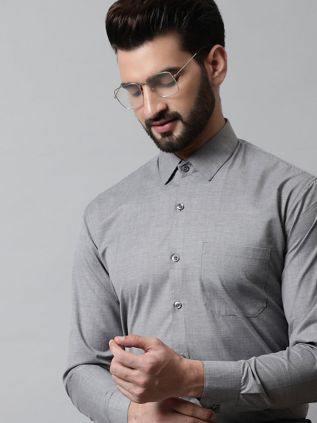 Jainish Men's Grey Classic Slim Fit Solid Formal Shirt | Grocsy