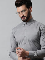 Jainish Men's Grey Classic Slim Fit Solid Formal Shirt | Grocsy