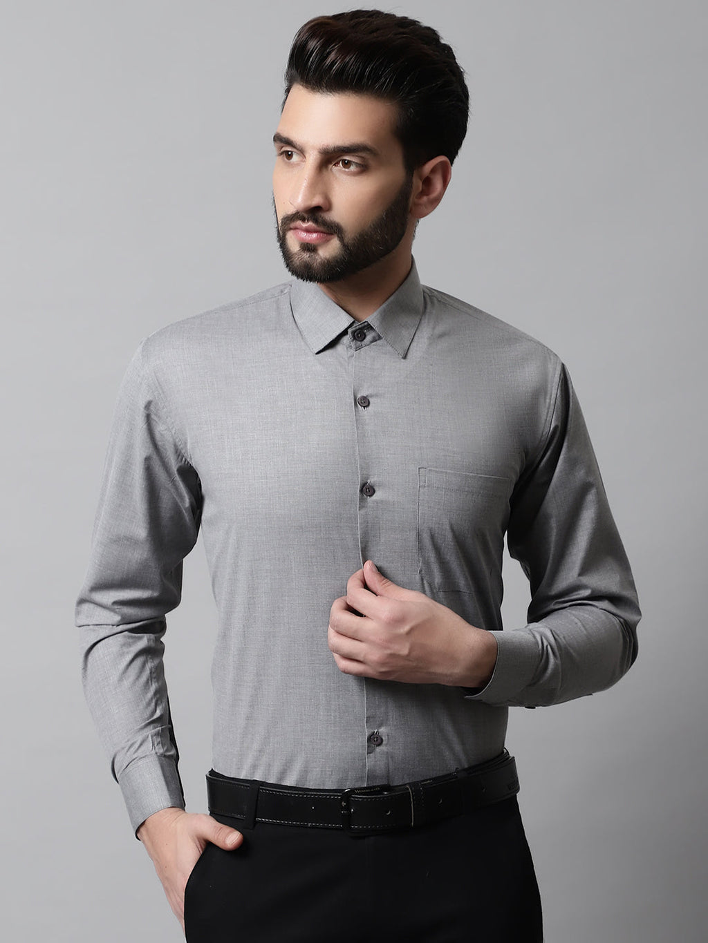 Jainish Men's Grey Classic Slim Fit Solid Formal Shirt | Grocsy