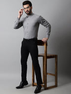 Jainish Men's Grey Classic Slim Fit Solid Formal Shirt | Grocsy