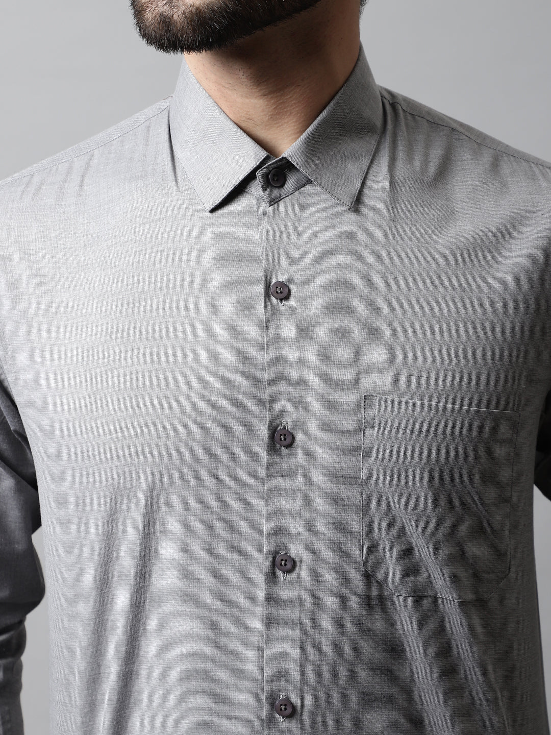 Jainish Men's Grey Classic Slim Fit Solid Formal Shirt | Grocsy