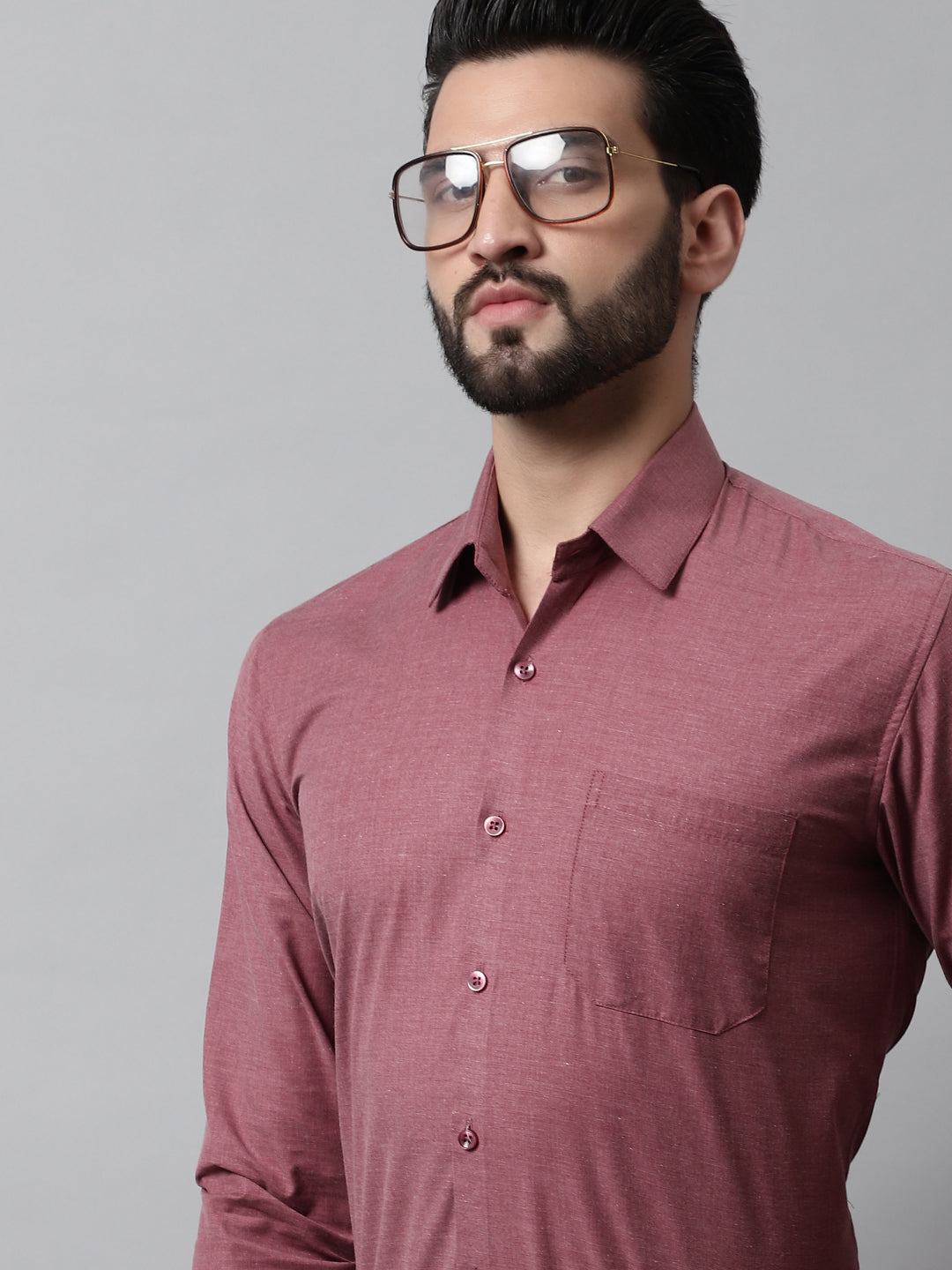 Jainish Men's Maroon Classic Slim Fit Solid Formal Shirt | Grocsy
