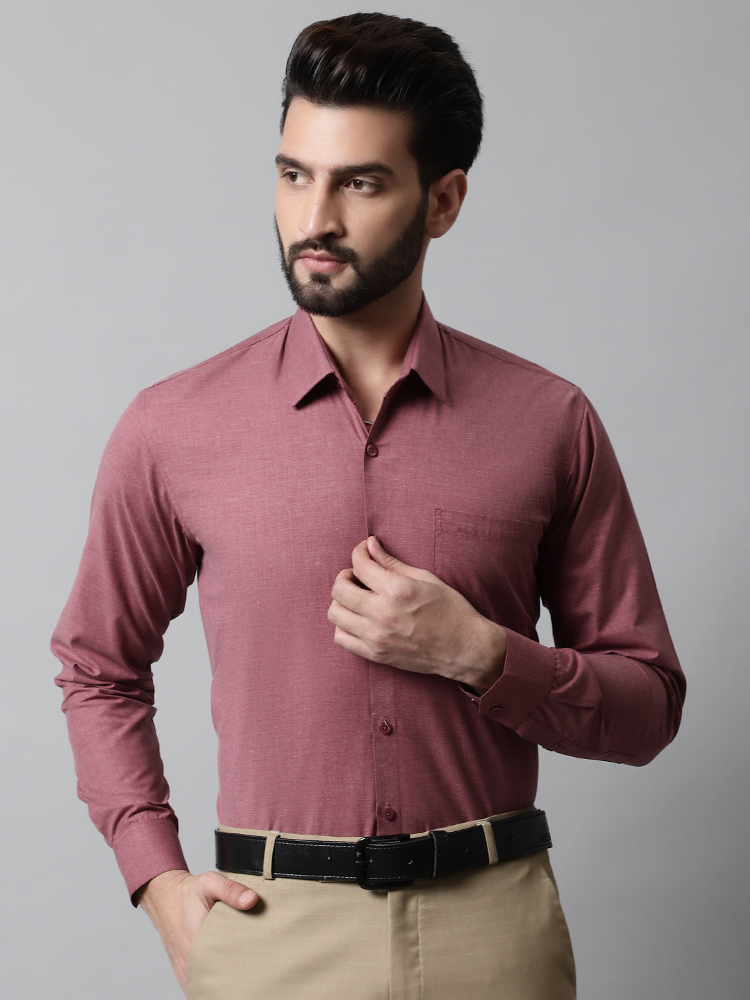Jainish Men's Maroon Classic Slim Fit Solid Formal Shirt | Grocsy