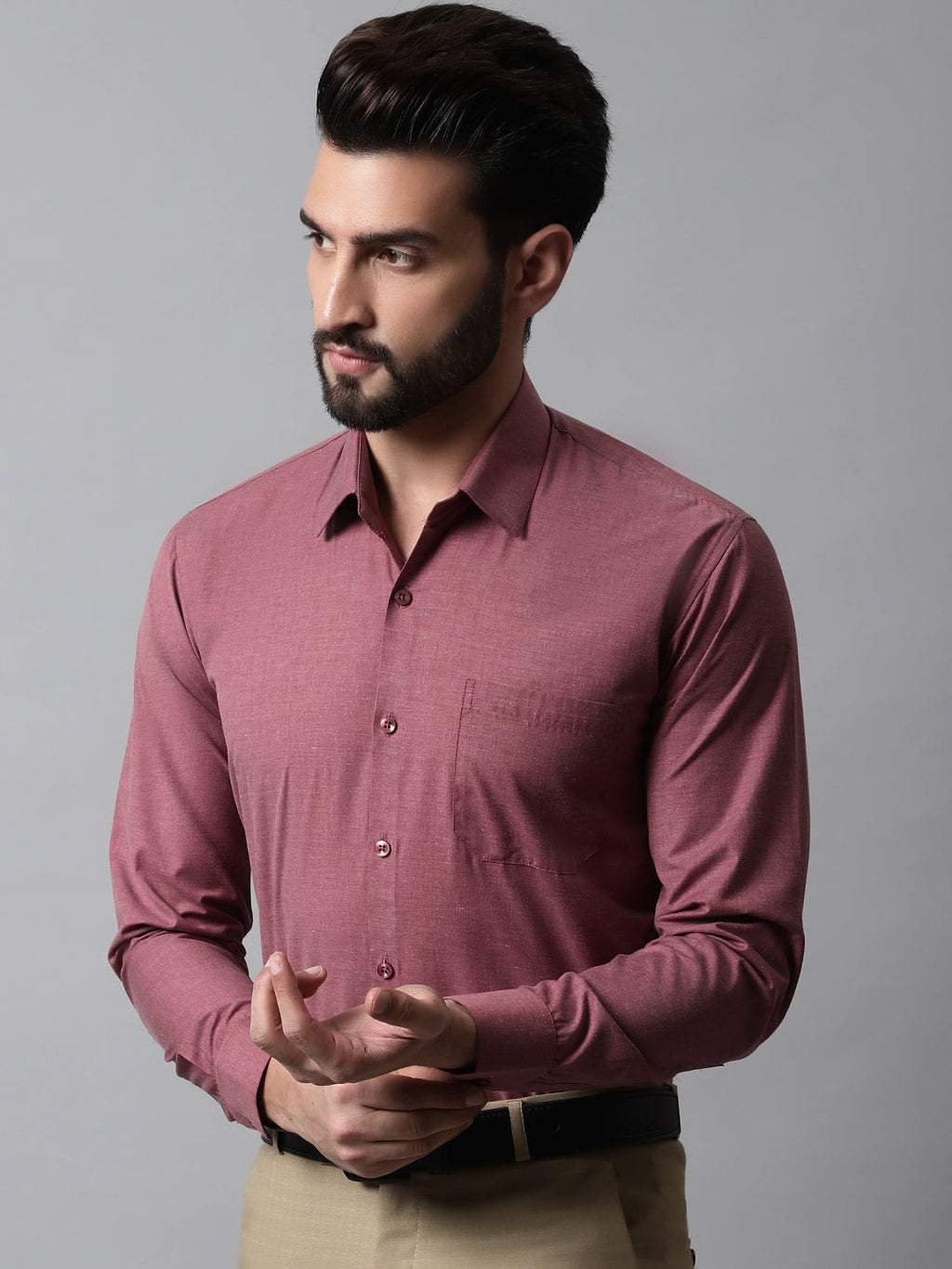 Jainish Men's Maroon Classic Slim Fit Solid Formal Shirt | Grocsy