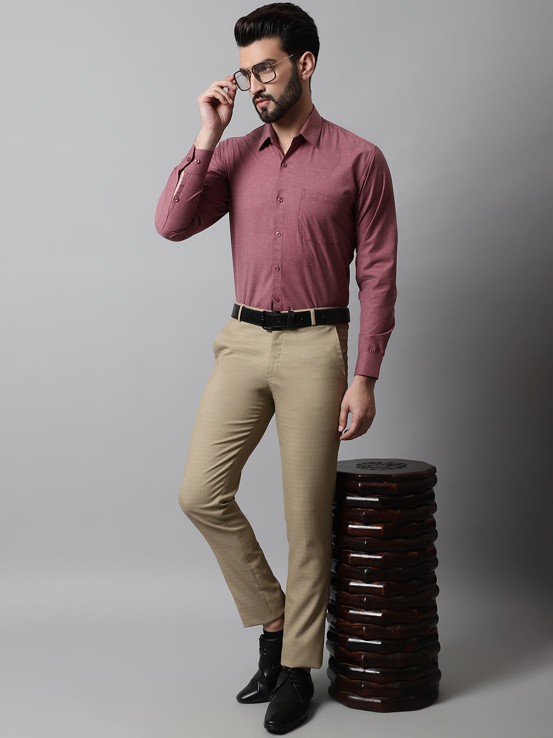 Jainish Men's Maroon Classic Slim Fit Solid Formal Shirt | Grocsy